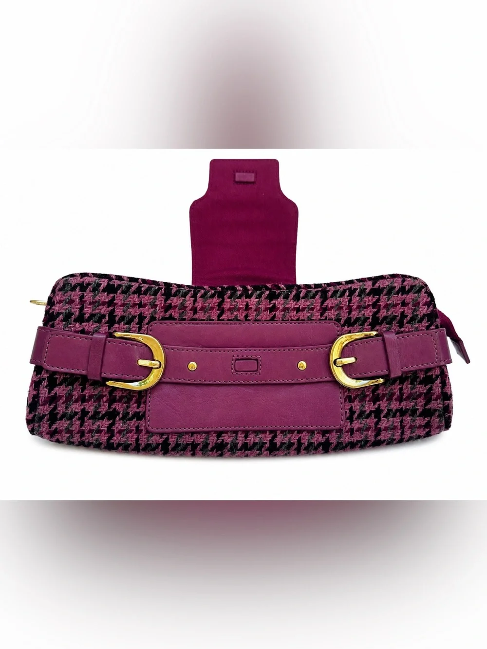 Banana Republic Magenta Houndstooth Clutch with Gold Hardware